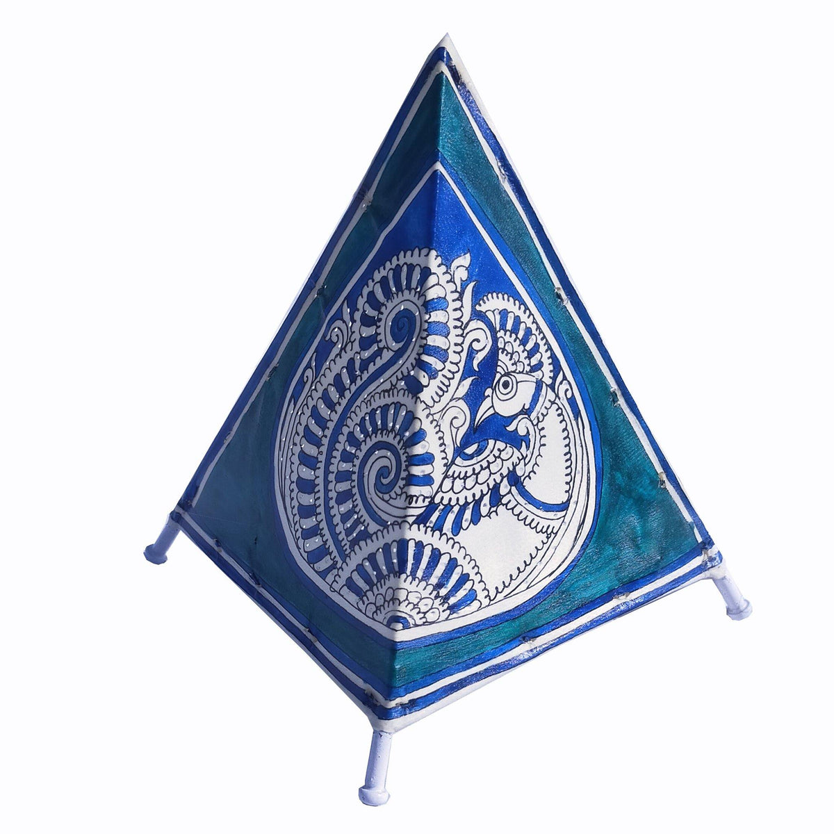 Triangular Lampshade White and Blue Hand-painted Triangular Leather Lampshade — TVAMI