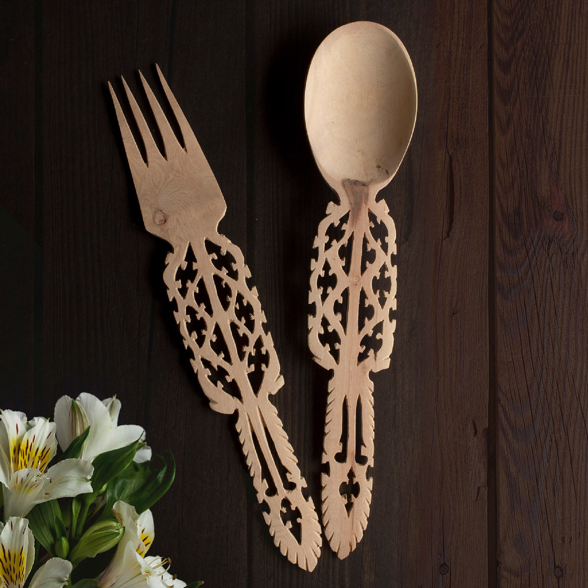 Udayagiri Wooden Cutlery Serving Spoon and Fork Set — TVAMI