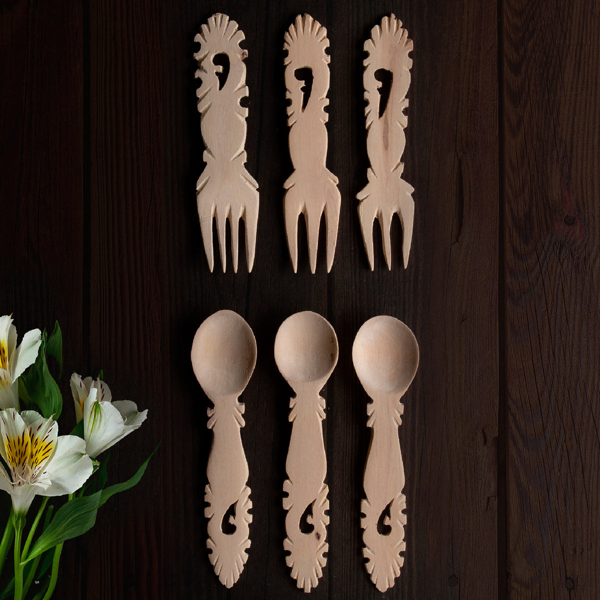 Udayagiri Wooden Cutlery Small Spoon and Fork (Set of 6) — TVAMI