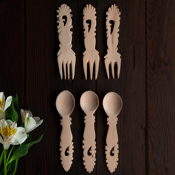 Udayagiri Wooden Cutlery - Small Spoon and Fork (Set of 6)
