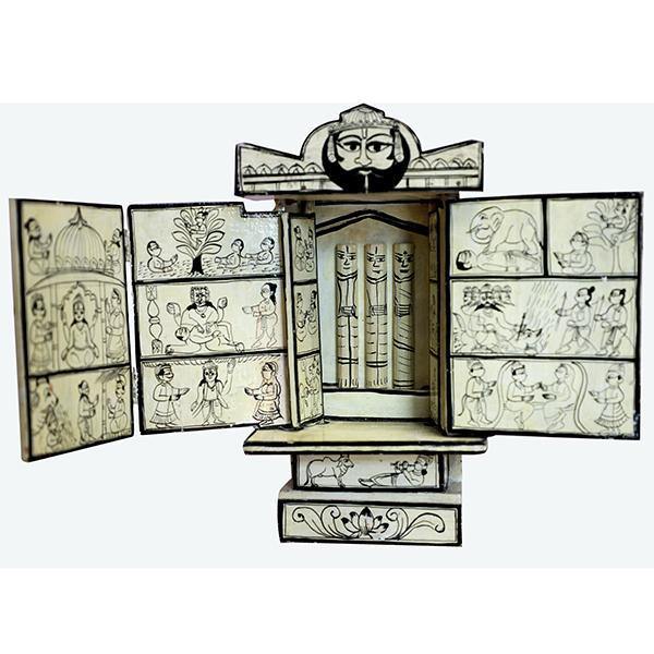 Kavad-craft, story box, table decor, ram motif, Krishna motif, handpainted craft, foldable craft, ram and krishna story box, 