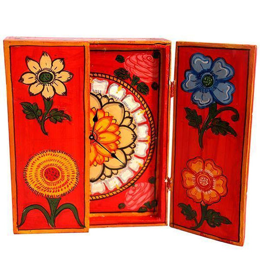 Kavad-craft, table clock, clock, table decor, table motif, handpainted craft, foldable craft, floral motif,