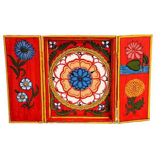 Kavad-craft, table clock, clock, table decor, table motif, handpainted craft, foldable craft, flower motif,