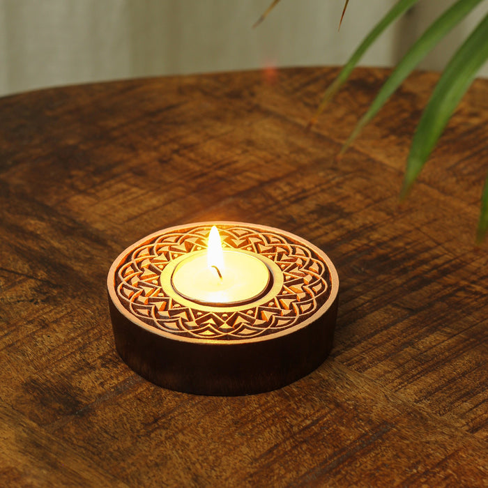 Sultanate, Hand Carved Sheesham Wood Tea Light Holder