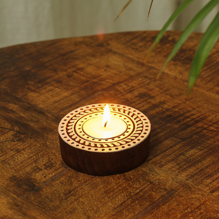 Prakriti, Hand Carved Sheesham Wood Tea Light Holder