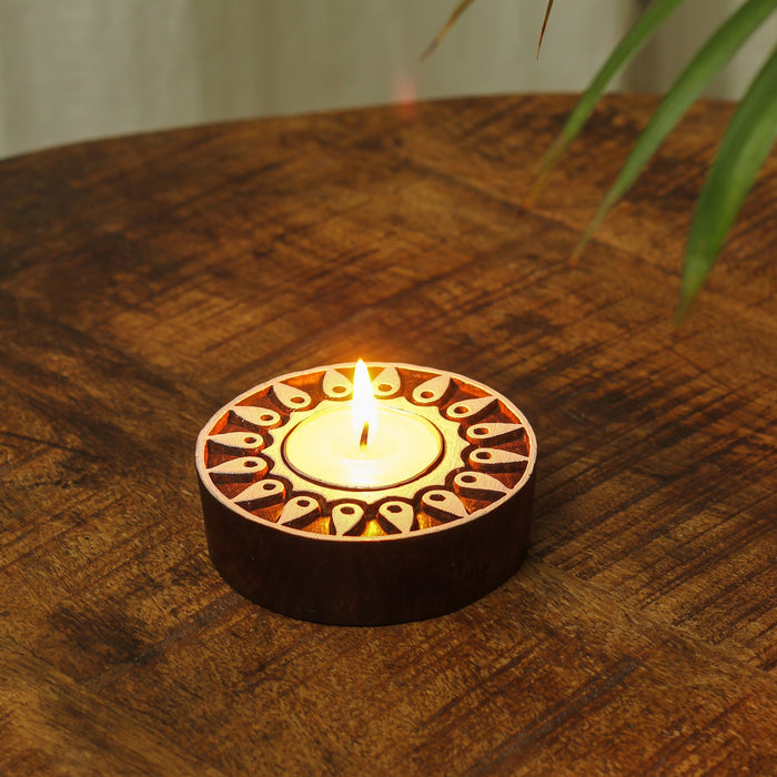 Tejasvi, Hand Carved Sheesham Wood Tea Light Holder