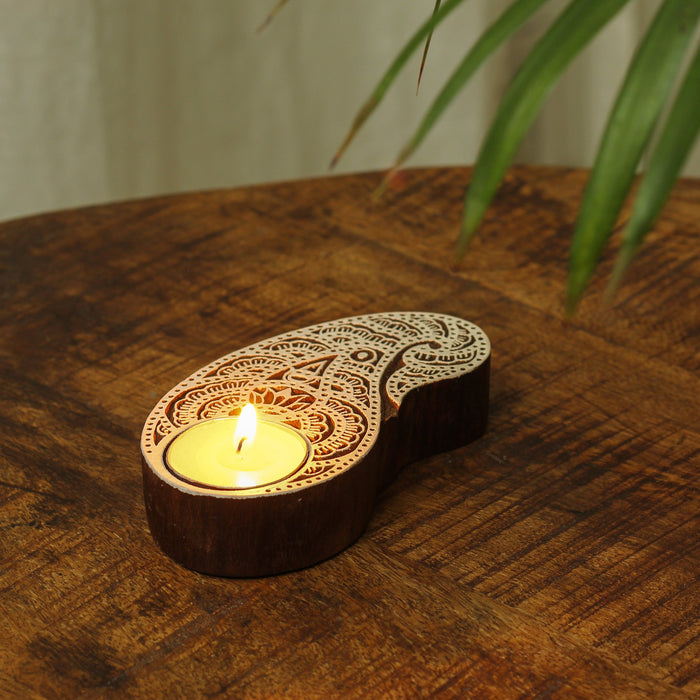 Pushp, Hand Carved Sheesham Wood Tea Light Holder