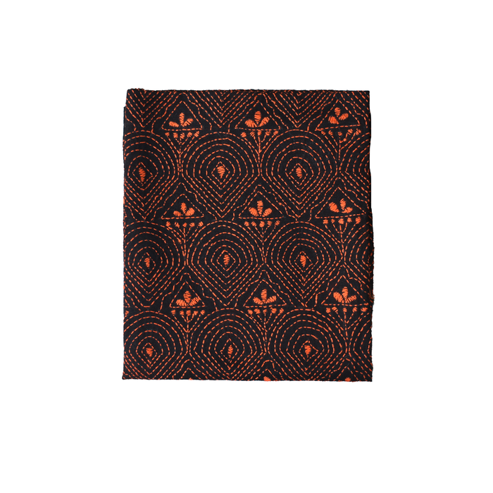 Black Cotton Blouse with Orange Kantha Embroidery Work