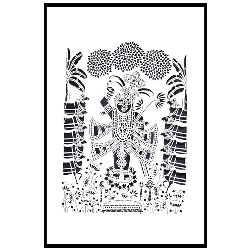 Sanjhi Paper Cut Artwork of Shrinathji in Forest, Sanjhi Artwork, Sanjhi cut work, art handiwork of Srinathji in Forest, art handiwork of Lord Krishna in Forest, Uttar Pradesh Art, Nature painting, Paper painting, papercut Sanjhi, Sanjhi Art, handmade,  home decor,  handicraft,