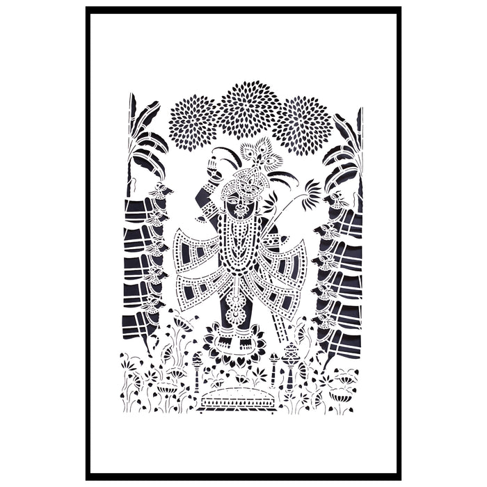Sanjhi Paper Cut Artwork of Shrinathji in Forest, Sanjhi Artwork, Sanjhi cut work, art handiwork of Srinathji in Forest, art handiwork of Lord Krishna in Forest, Uttar Pradesh Art, Nature painting, Paper painting, papercut Sanjhi, Sanjhi Art, handmade,  home decor,  handicraft,
