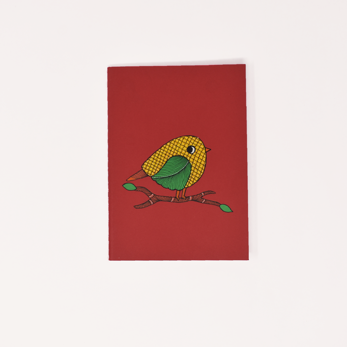 Hand-painted Red Cover Notebook with Gond Artwork of Bird