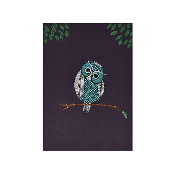 Hand-painted Purple Cover Notebook with Gond Artwork of Owl