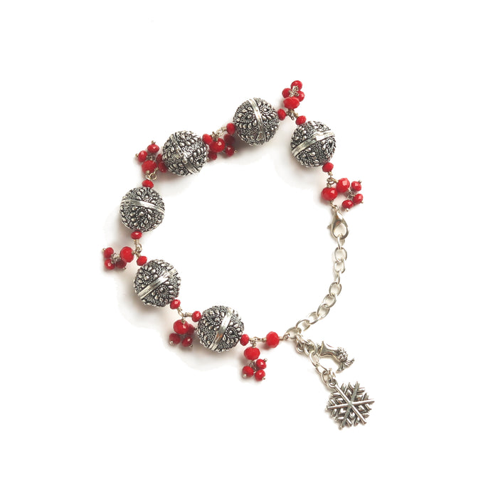 'Circle of Joy' Metal and Red Glass Beads Bracelet