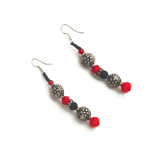 Handcrafted Patwa earrings with Metal Beads