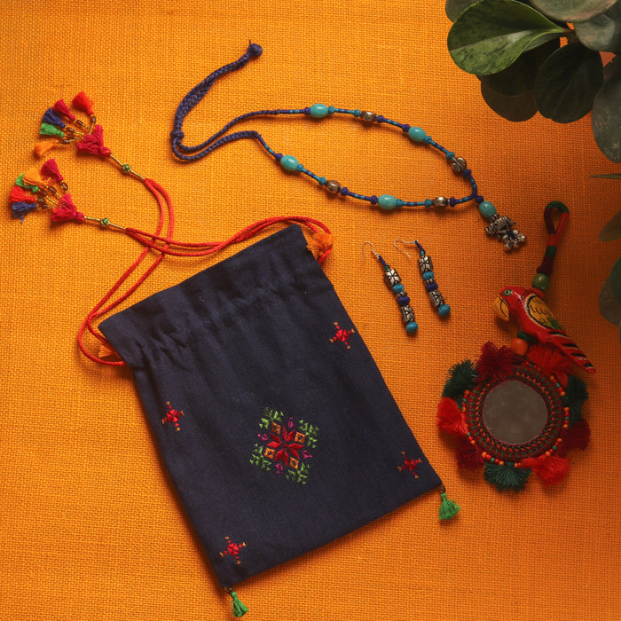 Leather Pouch, Embroidered Pouch, Patwa Mirror Bag Charm, Earrings, Necklace, Patwa craft, Rakshabandhan, Rakhi, Gift for her, Gifting ideas, Gift for Sister.