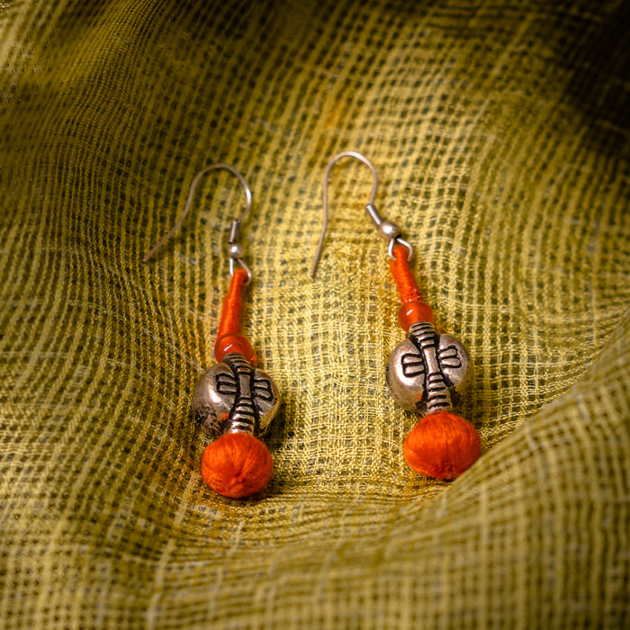 Patwa imitation jewellery thread and bead work earrings