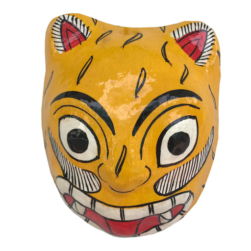 Nakashi mask, orange mask, kidengage, art, orange Nakashi mask, face mask, saw dust, tamarind seed, tiger mask, face mask wall decoration, Telangana art