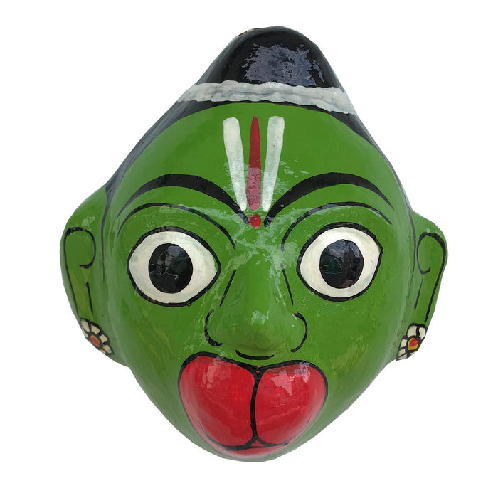 Nakashi mask, olive green mask, kidengage, art, olive green Nakashi mask, face mask, saw dust, tamarind seed, Hanuman mask, Hanuman cheriyal, Telangana art, lord hanuman, 