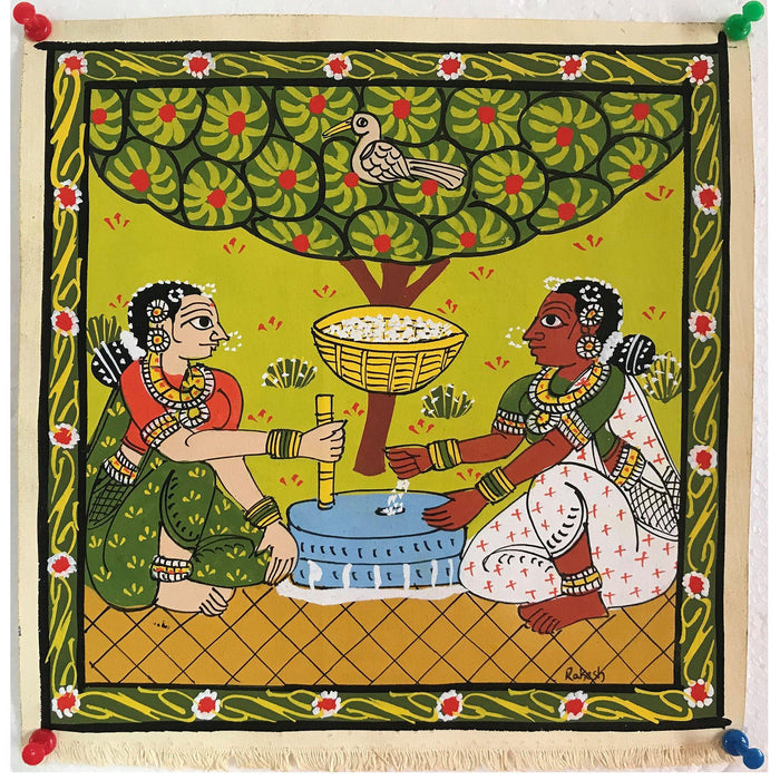 Nakashi, village, scroll,Telangana, painting, warangal, Telangana art, village art, harvest painting, traditional art, 