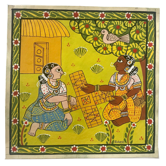 Cheriyal Painting of Rural Women Playing Board Game