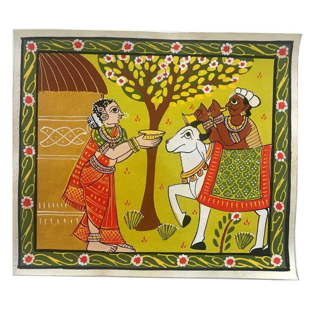 Cheriyal Scroll Painting of Woman Greeting Man TVAMI