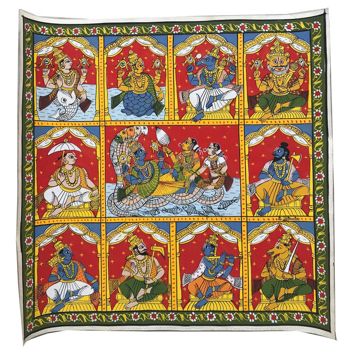 Nakashi, village, scroll, Telangana, painting, warangal, Telangana art, 10 avatars of vishnu, vishnu avatars, traditional folk art,  