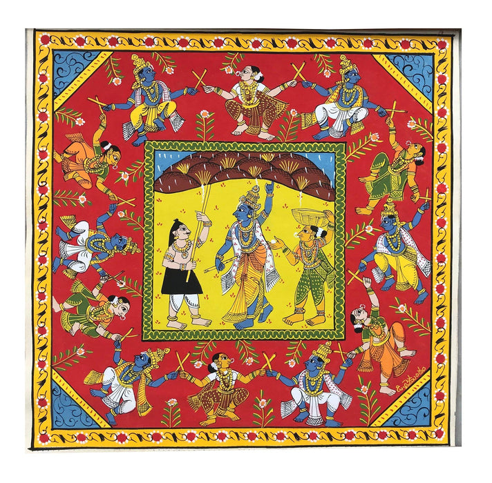 Nakashi, village, scroll, Telangana, painting, warangal, Telangana art, Lord Krishna , Krishna leela, traditional folk art,  narrative art form 