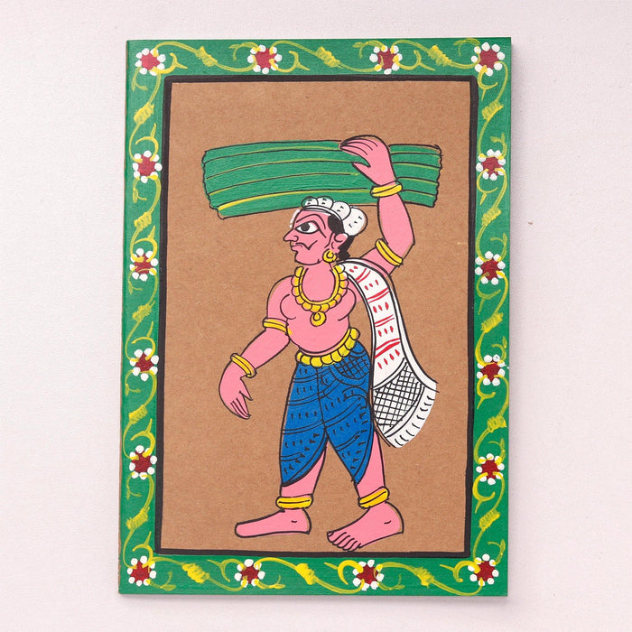 Nakashi painting, green painting, kidengage, art, green Nakashi painting, saw dust, tamarind seed, floral border notebook painting, village man notebook painting, notebook painting wall decoration, Telangana art