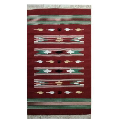 Red, Green and White, Warangal, Warangal, GI Tag, Dhurrie, Durrie, Handwoven dhurrie, Cotton floor covering, Padmasali, Pit Loom, Crafts of Telangana, Handloom Durrie, Interlocking technique, Tapestry 