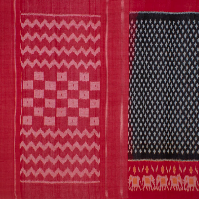 Reflections of Antiquity,  Black and Red Pochampally Single Ikat Saree