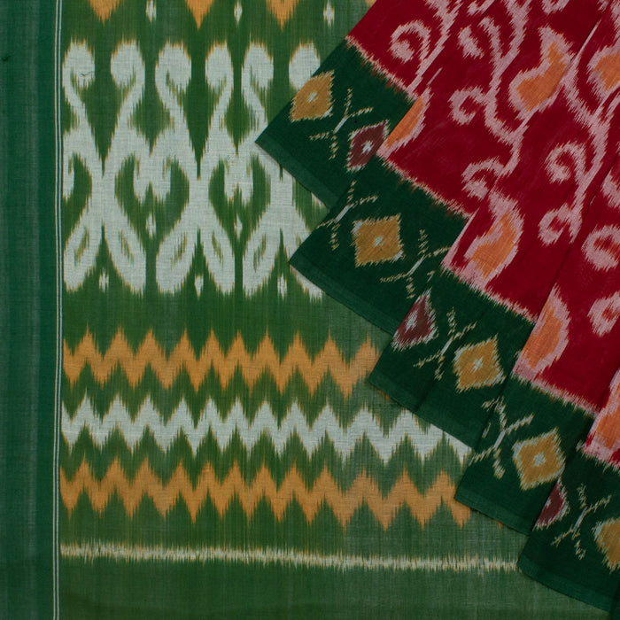 Plush in Red and Green, Pochampally Single Ikat Saree