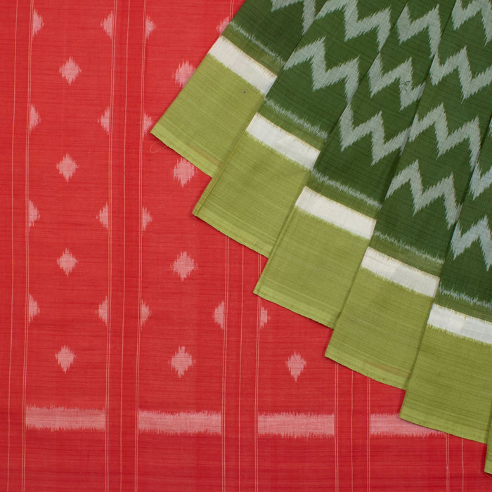 Elementary Grace, Pochampally Single Ikat Saree in Green and Red