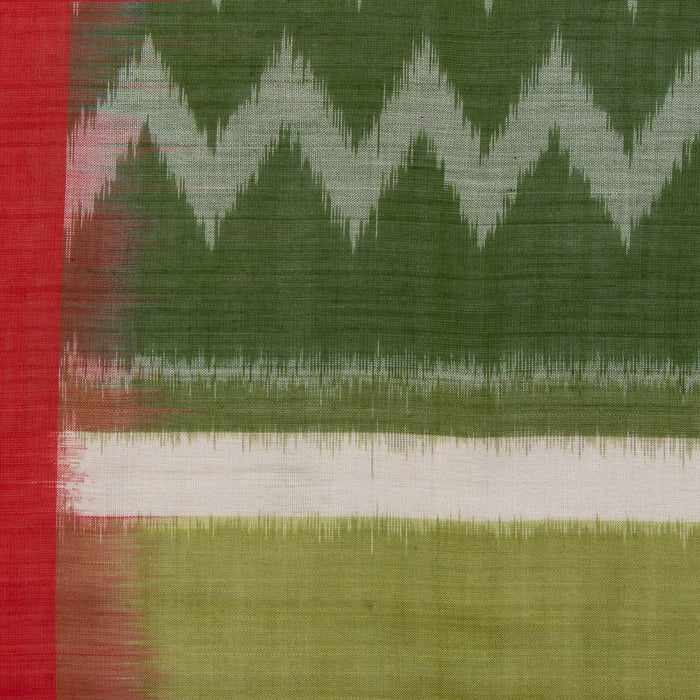 Elementary Grace, Pochampally Single Ikat Saree in Green and Red