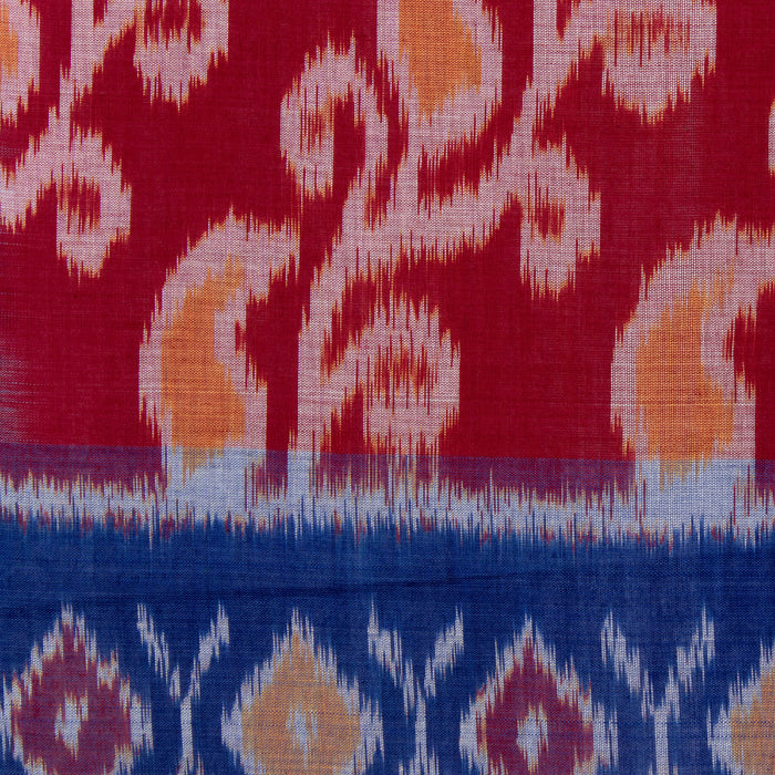 Soothing Embrace, Pochampally Single Ikat Saree in Red and Indigo Blue