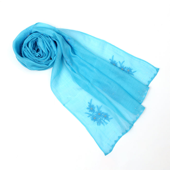 Pavan, Turquoise Blue Chanderi Stole with Chikankari Embroidery