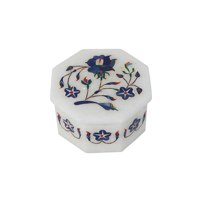 Aaliya, White Marble Jewellery Box Inlaid with Gemstones