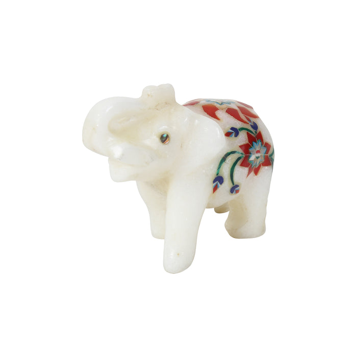Majeed, White Marble Elephant Figurine Inlaid with Gemstones