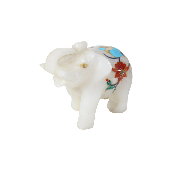 Farsheed, White Marble Elephant Figurine Inlaid with Gemstones
