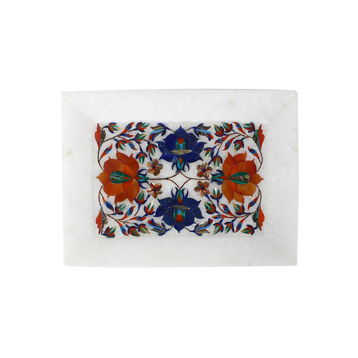 Midhah, White Marble Plate Inlaid with Gemstones