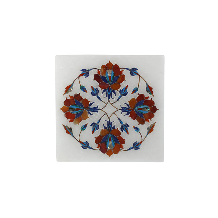 Tarifa, White Marble Plate Inlaid with Gemstones