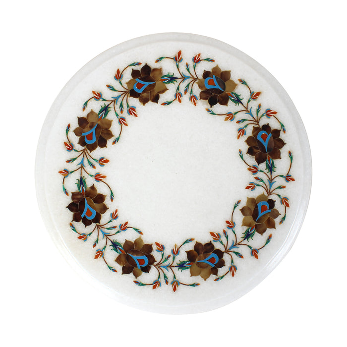 Sadaf, White Marble Table Top Inlaid with Gemstones