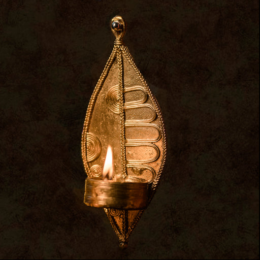 Dokra metal craft wall hanging leaf tea light candle holder