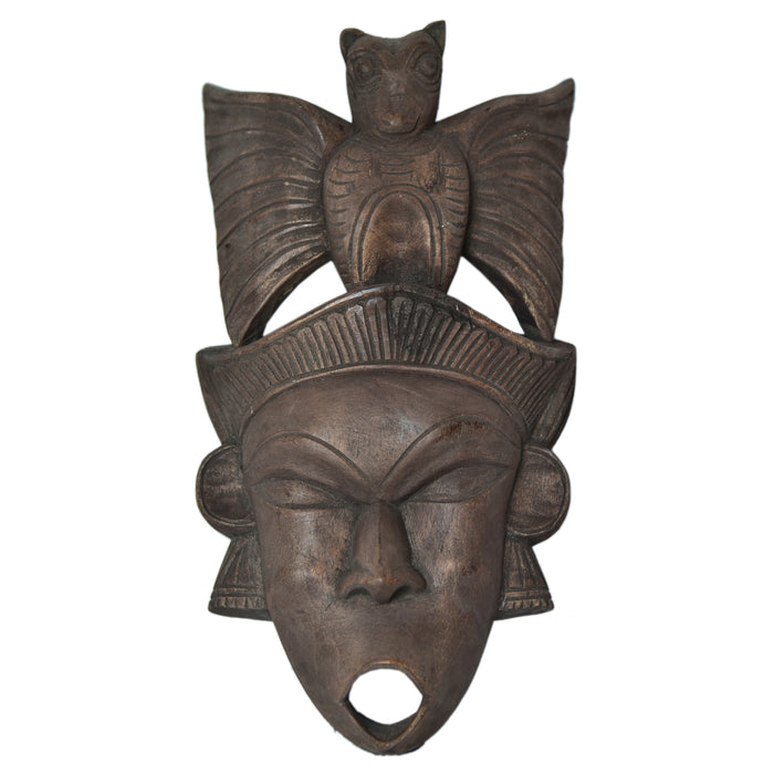 Tribal with Bird Crown Wooden Gambhira Wall Mask