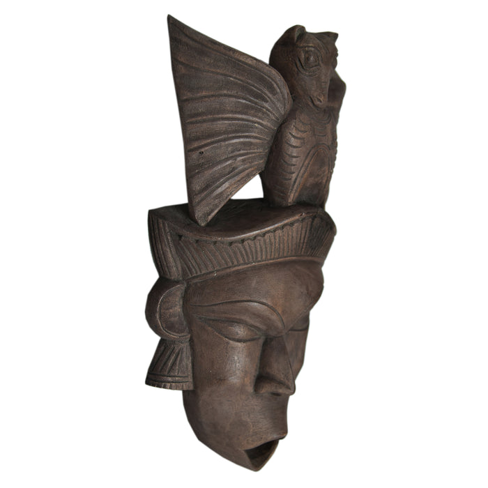 Tribal with Bird Crown Wooden Gambhira Wall Mask