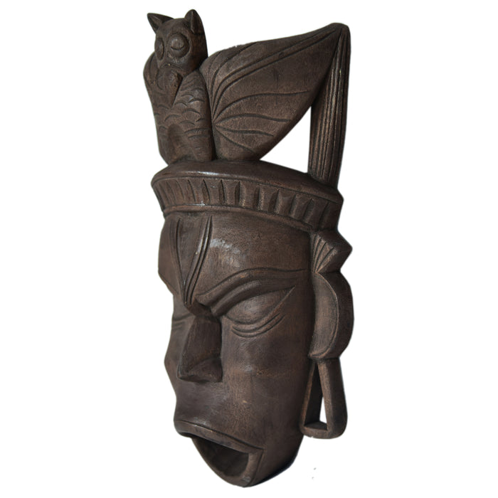 Tribal with Owl Crown Wooden Gambhira Wall Mask