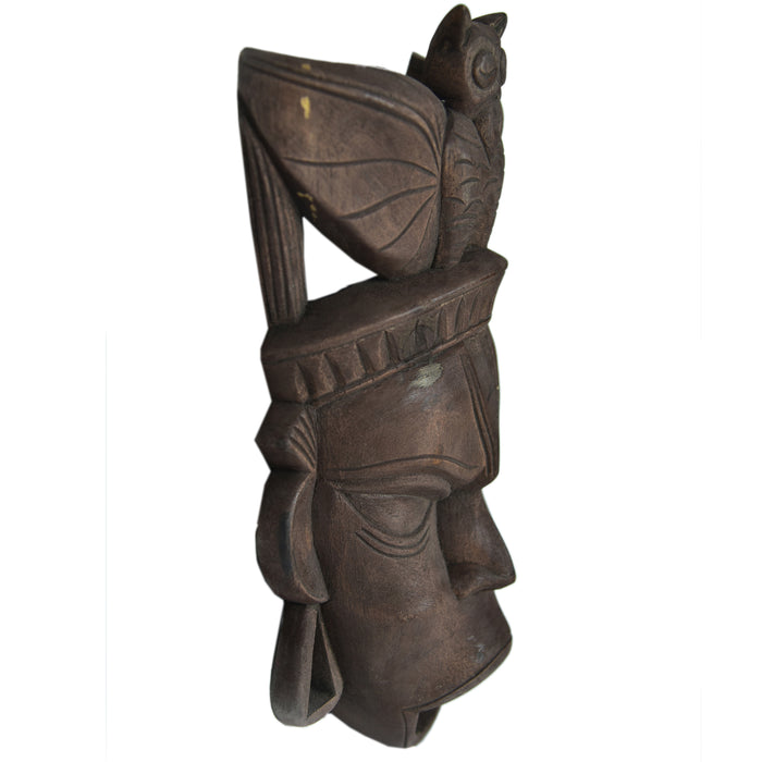 Tribal with Owl Crown Wooden Gambhira Wall Mask