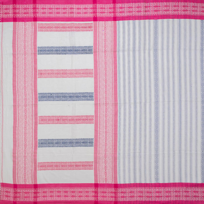 Pink Tranquility, Pure Cotton ‘Phulia Saree’ in Off-White and Fuchsia Pink