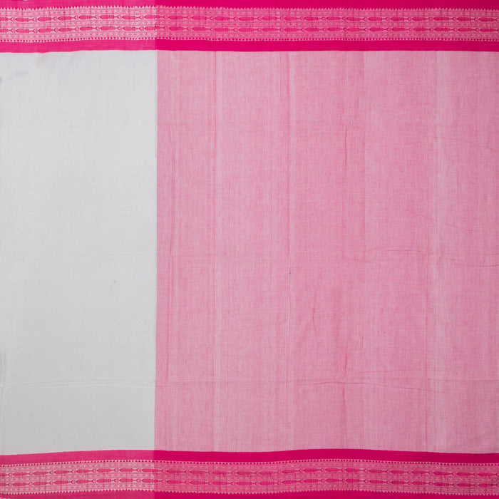 Pink Tranquility, Pure Cotton ‘Phulia Saree’ in Off-White and Fuchsia Pink