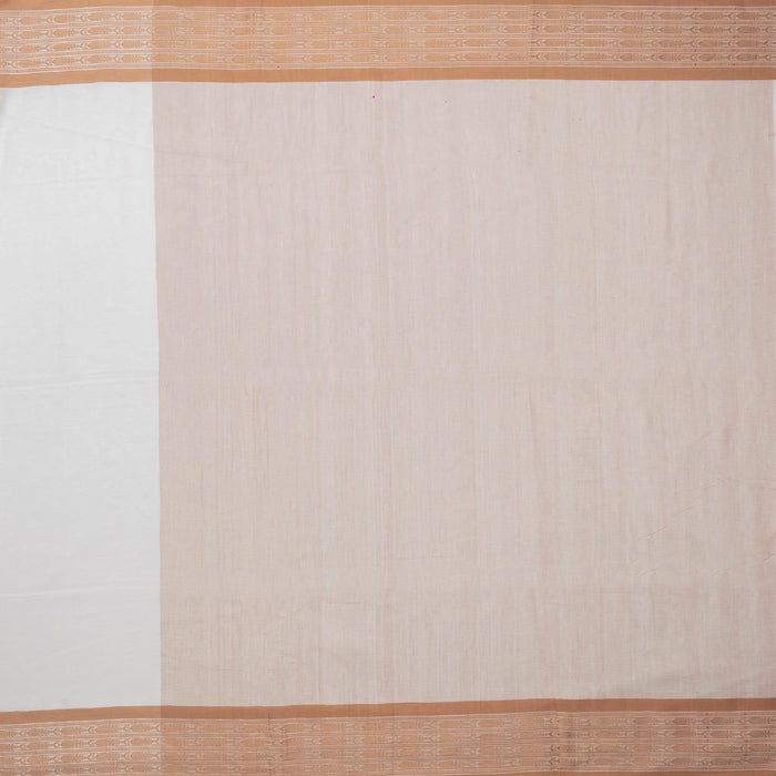 Earthen Rejuvenation, Pure Cotton ‘Phulia Saree’ in Off-White and Light Brown