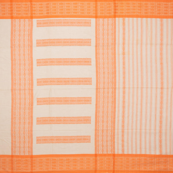 Orange spectrum, Pure Cotton ‘Phulia Saree’ in Off-white and Orange